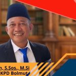 Potret Nul Hakim, S.Sos., M.Si, mengenakan jas hitam, kemeja putih, dasi biru, dan peci hitam, dengan latar belakang rak buku kayu, setelah dilantik sebagai Kepala BPKPD Bolmut.