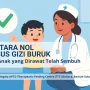Ilustrasi tenaga kesehatan mendampingi anak sehat dengan simbol ceklis hijau, menggambarkan Boltara nol kasus gizi buruk.