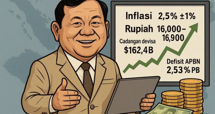 Karikatur mempresentasikan grafik dan angka ekonomi Indonesia