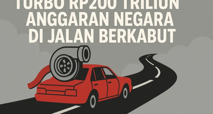 Ilustrasi turbo Rp200 triliun anggaran negara di jalan berkabut