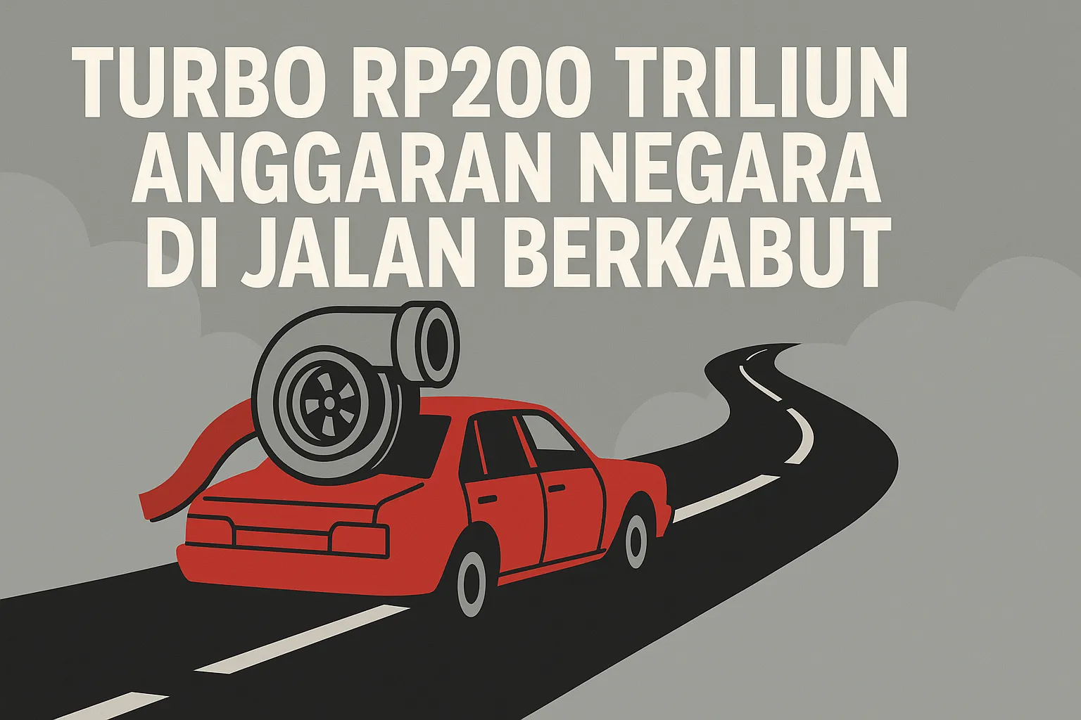Ilustrasi turbo Rp200 triliun anggaran negara di jalan berkabut