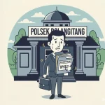 Ilustrasi karikatur seorang petugas membawa berkas klarifikasi terkait polemik BPKB di depan Polsek Bolangitang.