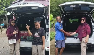 Ketua Fraksi PDI Perjuangan DPRD Kabupaten Bolaang Mongondow Utara, Dewi Zandra Astuti Mondo, menyerahkan diakonia Natal berupa paket kebutuhan pokok kepada warga di Kecamatan Kaidipang dan Pinogaluman, Kamis, (19/12/2025), sebagai bentuk kepedulian sosial menyambut perayaan Natal.