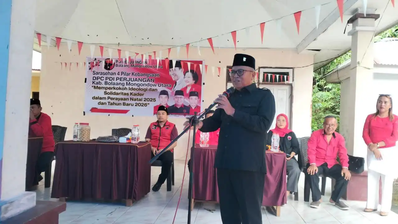 Ketua DPC PDI Perjuangan Bolmong Utara menyampaikan sikap penolakan pilkada lewat parlemen dalam Sarasehan Empat Pilar Kebangsaan.