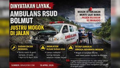 Ambulans RSUD Bolaang Mongondow Utara mogok di tanjakan Munte saat membawa pasien rujukan ke Manado meski sebelumnya dinyatakan layak pakai