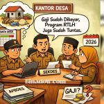 Ilustrasi aparat desa bekerja di kantor desa dalam pengelolaan administrasi dan pelayanan publik