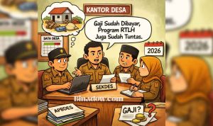 Ilustrasi aparat desa bekerja di kantor desa dalam pengelolaan administrasi dan pelayanan publik