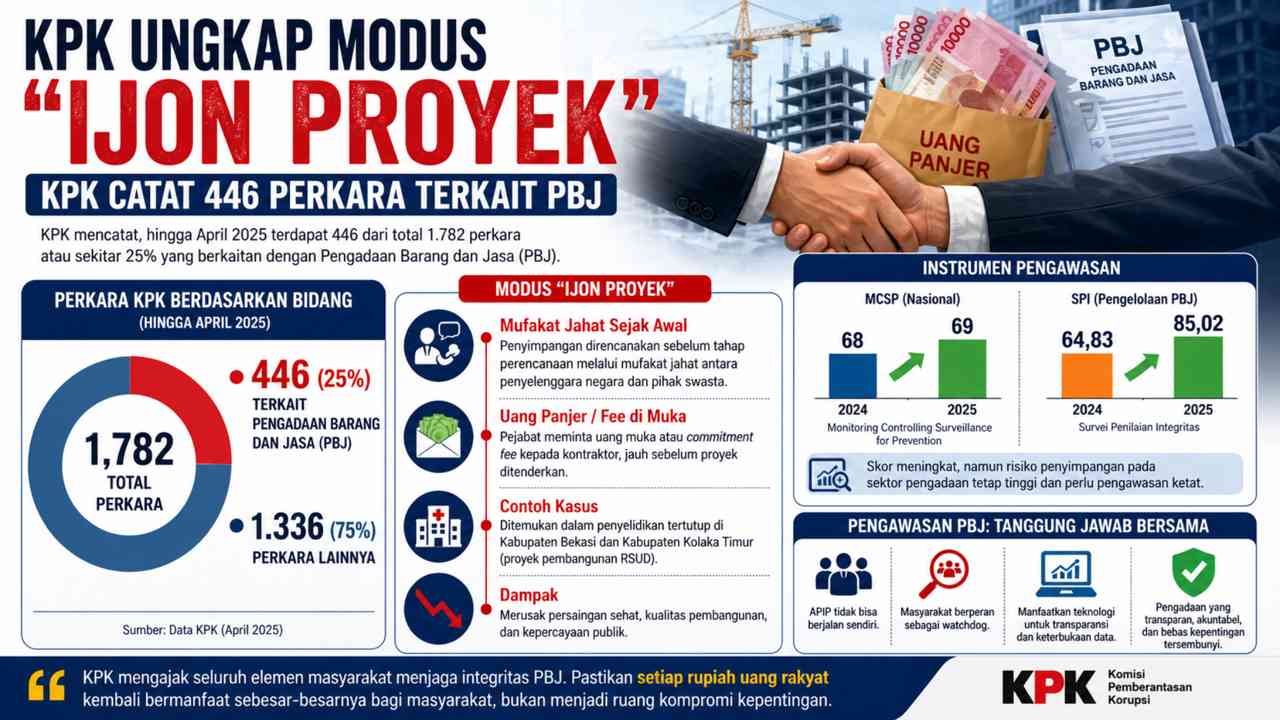 Infografik KPK tentang modus ijon proyek dan 446 perkara korupsi pengadaan barang dan jasa di Indonesia