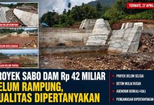 Kondisi proyek Sabo Dam di Kelurahan Rua, Kota Ternate yang belum rampung dengan bagian konstruksi yang mulai mengalami kerusakan