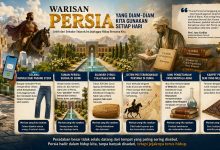 Ilustrasi peradaban Persia dari masa kuno hingga modern, termasuk celana, taman, dan ilmu pengetahuan
