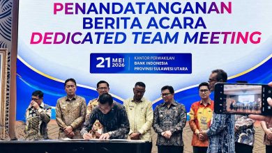 Penandatanganan berita acara DTM RIRU Sulut 2026 di Kantor Bank Indonesia Sulawesi Utara yang dihadiri Wakil Bupati Boltara Mohammad Aditya Pontoh.
