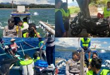 Personel Polsek Pinogaluman bersama Kelompok Pengawas Akses Area Perikanan (PAAP) Perintis Kabupaten Bolaang Mongondow Utara melakukan patroli laut dan pengawasan di Kawasan Larang Ambil (KLA) di Kecamatan Pinogaluman dan Kaidipang, Minggu, (14/6/2026). Kegiatan tersebut bertujuan mencegah praktik penangkapan ikan yang merusak lingkungan serta menjaga kelestarian sumber daya laut. (Foto: Istimewa)